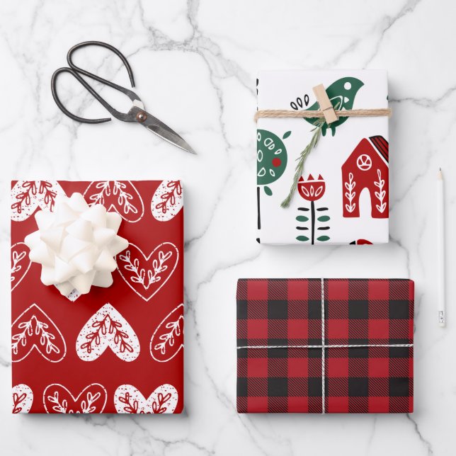 Liebliches Red Christmas Holiday Geschenkpapier Set (Vorderseite)