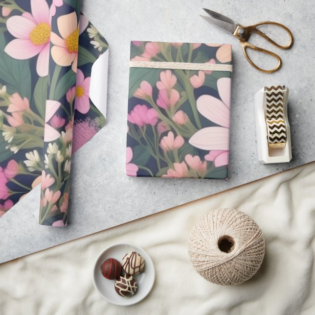 Liebliches rosa Blume Wrapping Paper Geschenkpapier (Kunsthandwerk)