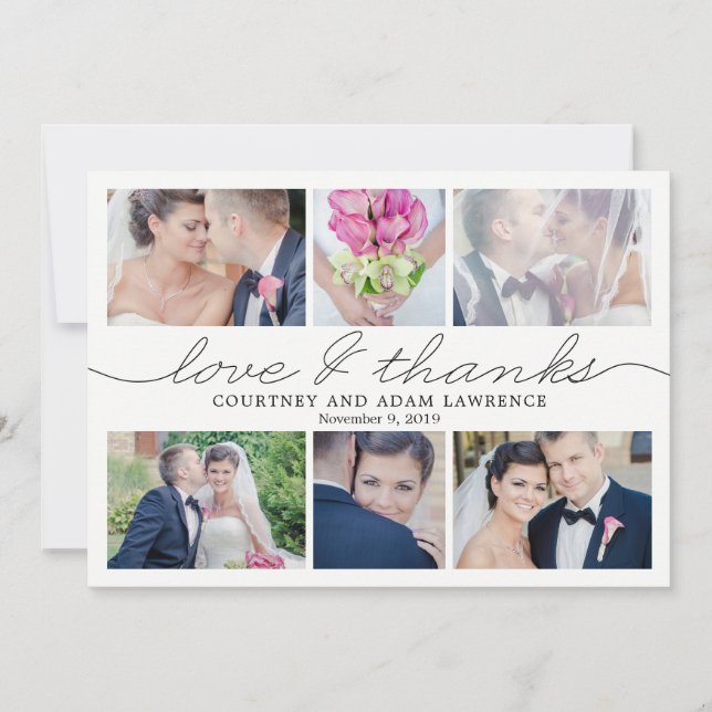 Liebliches Schreiben Hochzeit Danke Fotokarte (Vorderseite)