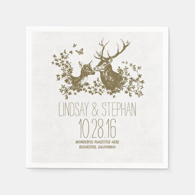 Liebliches und romantisches Hirschhochzeitpapier N Serviette (Vorderseite)