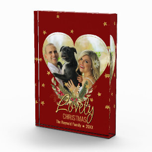 Liebliches Weihnachts-Foto Heart Gold Glitzer Star Fotoblock
