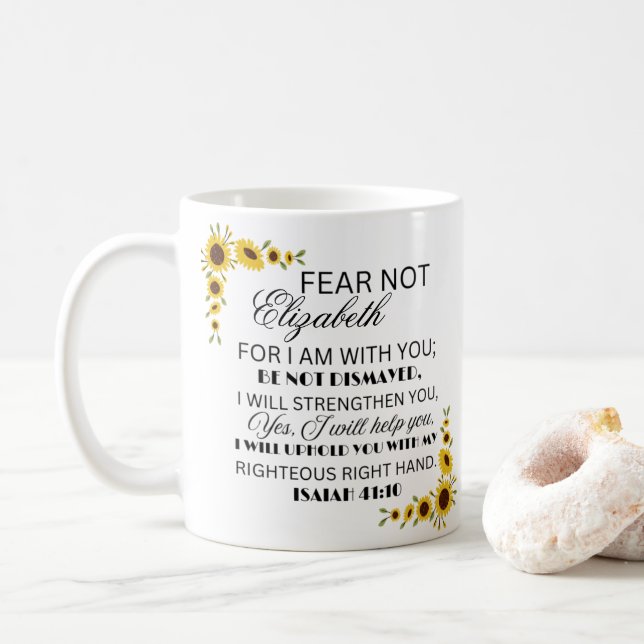 Lieblings-Bibelverse Isaiah 41:10 Sonnenblume Kaffeetasse (Mit Donut)