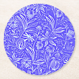 Lieblings-Blumenmuster, Periwinkle Blau, Runder Pappuntersetzer