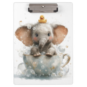 Lieblingselefantenbaby in Teetasse mit Gummiente Klemmbrett