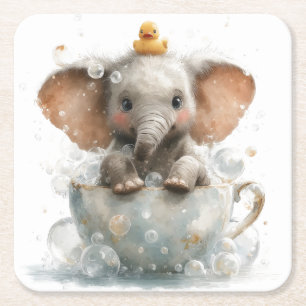 Lieblingselefantenbaby in Teetasse mit Gummiente Rechteckiger Pappuntersetzer