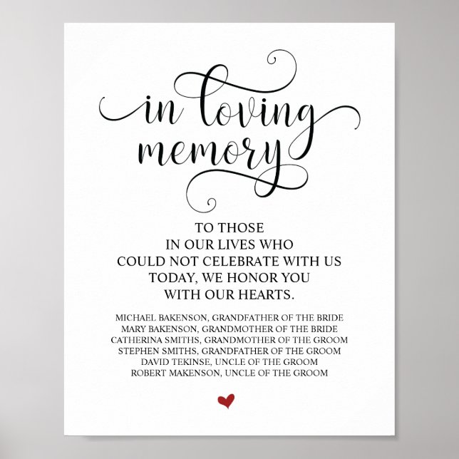 Lieblingsgedächtnis in unserem Heart Memorial Tabl Poster (Vorne)