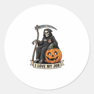 Lieblingsjob Sensenmann Halloween Kürbis Sense_1 Runder Aufkleber