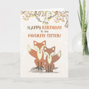 Lieblingsschwester Birthday Foxes, Blätter auf Zwe Karte