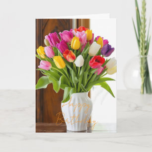 Liebloses Tulpen-Blumenstrauß Rosa Winter Geburtst Karte