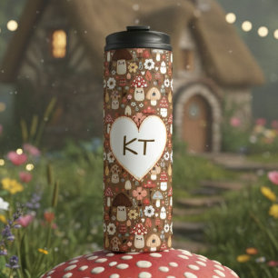 Liebreizende monogrammierte Cottage-Core-Pilze Thermosbecher