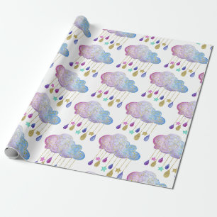 Liebreizende Regenbogenwolken & Goldene Babymädche Geschenkpapier