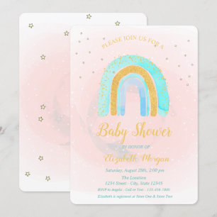 Liebreizender Glitter Regenbogen Sterne Babyparty Einladung