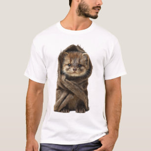 Liebreizendes Baby-Frettchen in einem braunen Gest T-Shirt