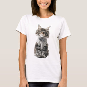 Liebreizendes Fluffiges Kätzchen mit Gestrickter F T-Shirt