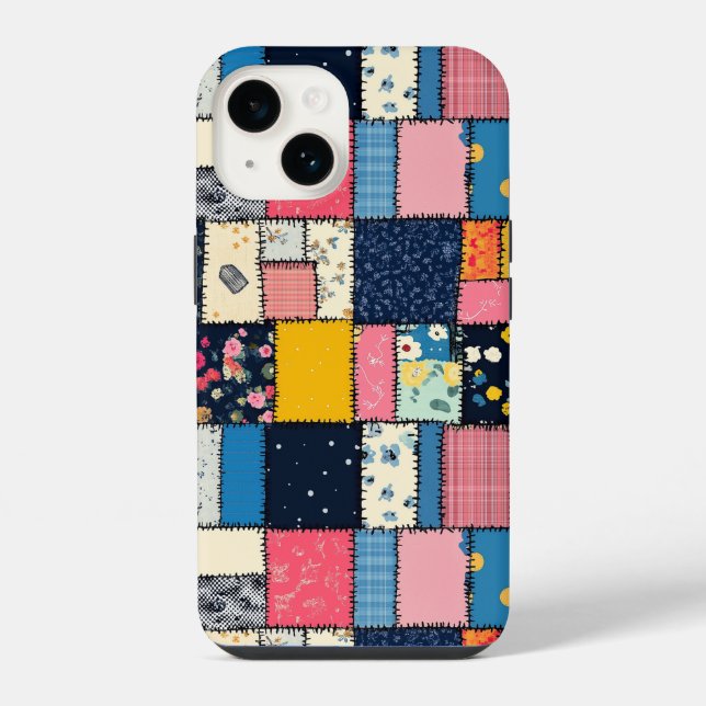 Liebreizendes Patchwork-Design, spielerisches Must iPhone 14 Hülle (Rückseite)