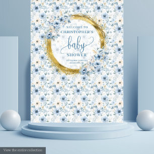 Liebreiziger Dusty Blue Gold Baby Shower Teppich Wandteppich