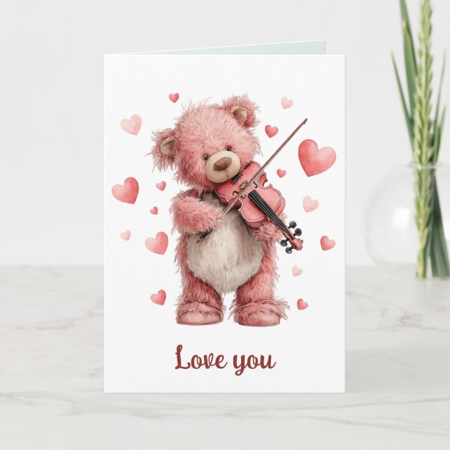 Liebst Du Teddy mit Violine Karte (Vorderseite)