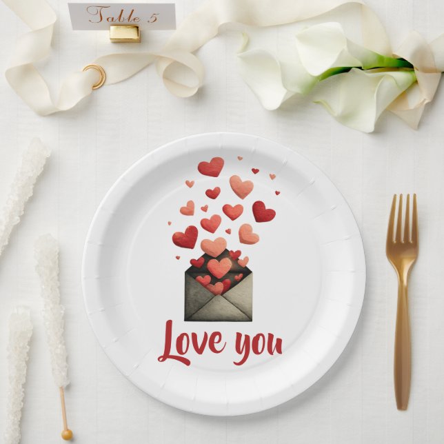 Liebstes-Valentinstags-Briefumschlag-Design Pappteller (Hochzeit)
