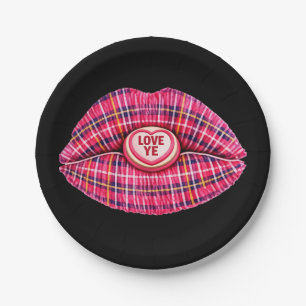 Liebt den schottischen Tartan-Kuss-Lippen-Schottla Pappteller