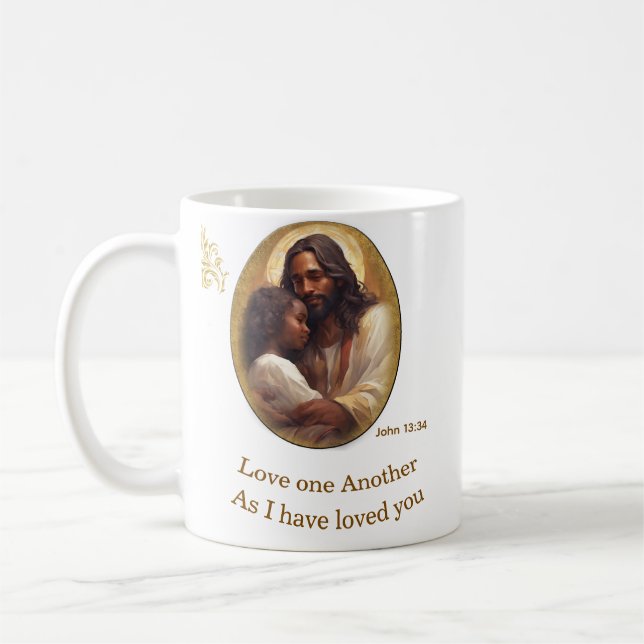 Liebt einander Bibelvers Kaffeetasse (Links)