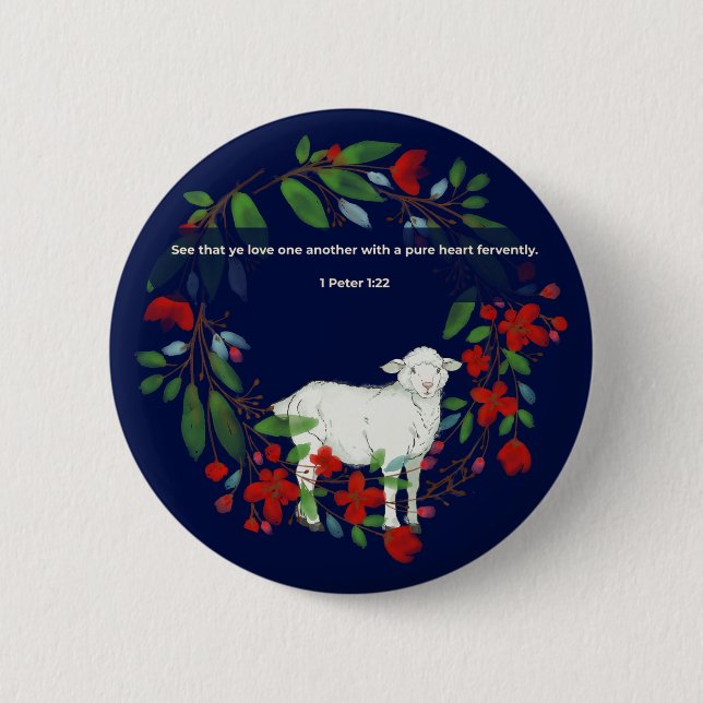 Liebt einander | Lamm & Floral Christian Button (Vorderseite)