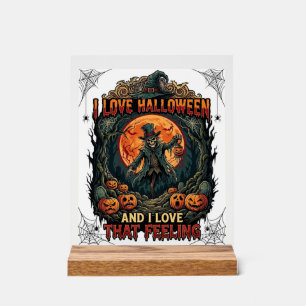 Liebt Halloween Skelett Vogelscheuche Vollmond Kür Acrylschild