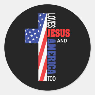 Liebt Jesus und Amerika auch Christliches Kreuz Go Runder Aufkleber