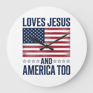 Liebt Jesus und Amerika auch zu patriotisch christ Große Wanduhr