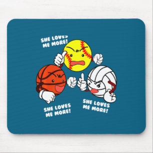 Liebt mehr Softball Basketball Volleyball T-Shirt Mousepad