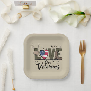 Liebt unseren Veteranentag Stolz Militärveterantag Pappteller