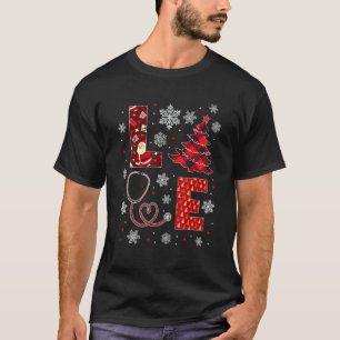 Liebt Weihnachtsbaum Stethoskop Krankenschwester W T-Shirt