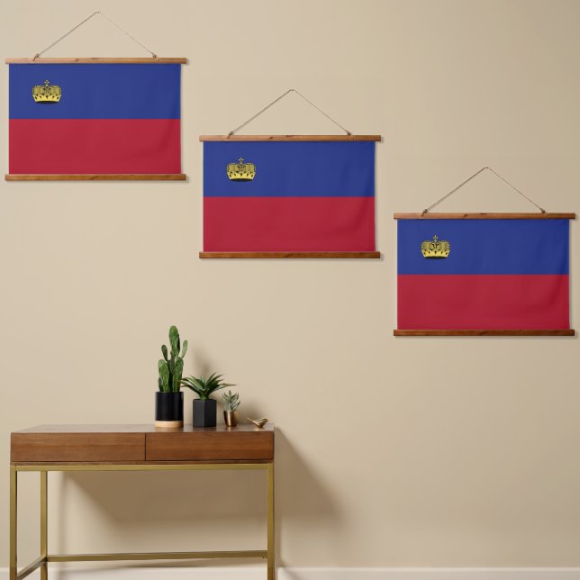 Liechtenstein-Flagge Wandteppich Mit Holzrahmen (Asymmetrisch)