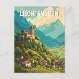 Liechtenstein Illustration Reise Kunst Vintage Postkarte