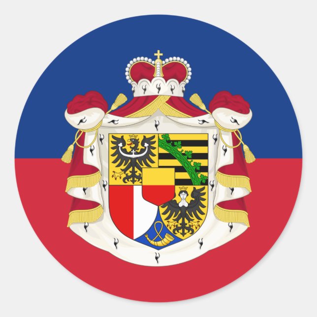 Liechtensteiner Flag & Coat of Arms Runder Aufkleber (Vorderseite)