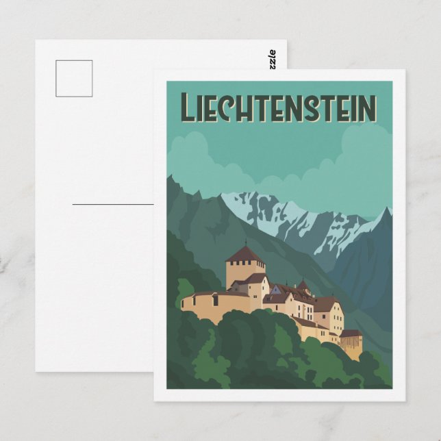 Liechtensteins berühmtes Reiseziel Illustration Postkarte (Vorne/Hinten)