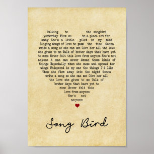 Lied-Vogel-Vintages Herz-Lied-lyrischer Poster