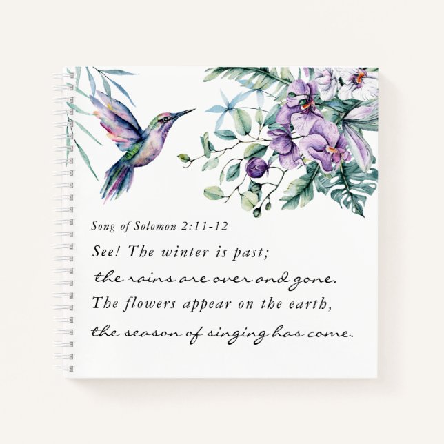 Lied von Solomon 2:11-12 Hummingbird Blume Bibel Notizbuch (Vorderseite)