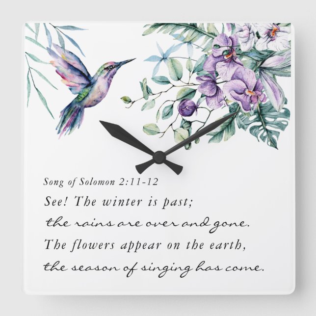 Lied von Solomon 2:11-12 Hummingbird Blume Bibel Quadratische Wanduhr (Vorderseite)