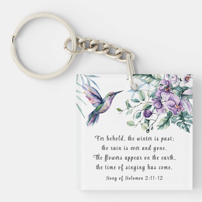 Lied von Solomon 2:11-12 Hummingbird Blume Bibel Schlüsselanhänger (Vorderseite)