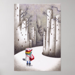Lieferfahrer auf einer schneebedeckten Straße. Poster