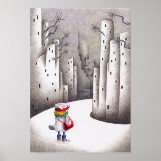 Lieferfahrer auf einer schneebedeckten Straße. Poster