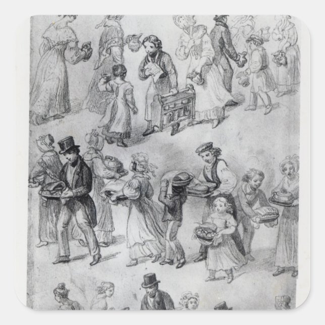 Liefern des Abendessens, 1841 Quadratischer Aufkleber (Vorderseite)