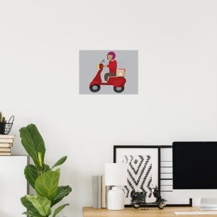 Lieferperson fährt Roller Poster