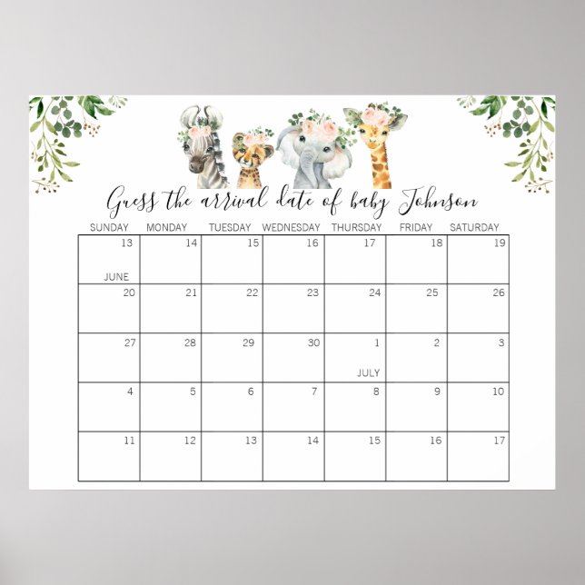 Lieferterminkalender für Safari Baby Shower Guess Poster (Vorne)