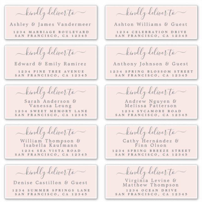 Lieferung an das Calligraphy Wedding Guest Address Aufkleber (Vorderseite)