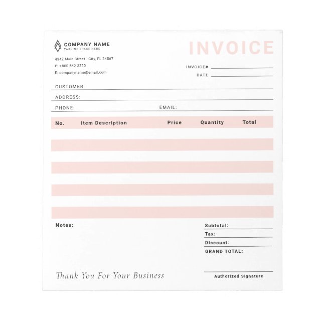 Lieferung moderner Business Invoice Notizblock (Vorderseite)