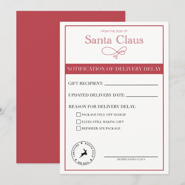 Lieferverzögerungsmeldung Feiertagskarte (Vorne/Hinten)