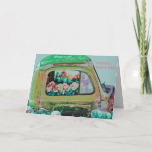 Lieferwagen Blumenstrauß zum Geburtstag macht Spaß Karte