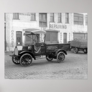 Lieferwagen für Autozubehör, 1915. Altes Foto Poster
