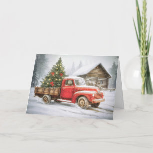 Lieferwagen-LKW-Baum mit Weihnachtsbaum Feiertagskarte